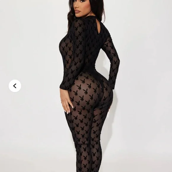 PLAYBOY Black Mesh Bodysuit with Bunny Ears - Picture 2 of 6